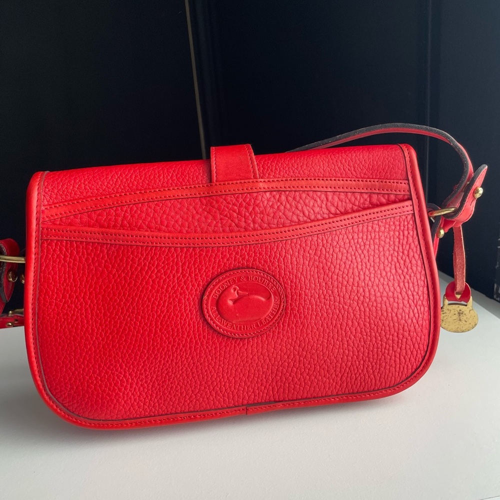 Dooney and Bourke awl Leather Red Saddle equestrian flap Crossbody bag - Picture 3 of 16